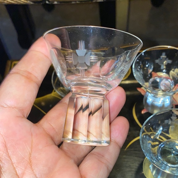 Vintage Mid Century Czech Art Deco Crystal Clear Glass Accent 4 Shot Glass BX39 - Picture 2 of 6